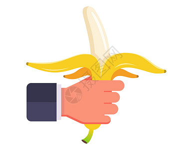 手剥巴旦木一只手握着剥黄熟香蕉皮插画