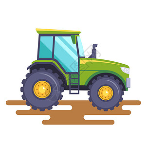 农学白色背景的田野绿色拖拉机设计图片