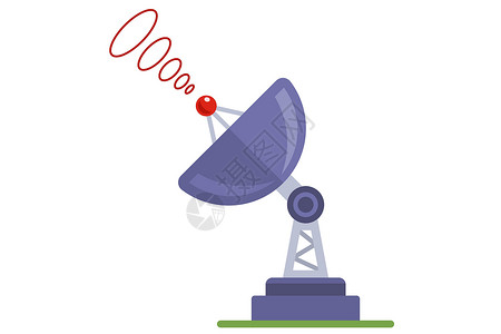 雷达卫星接收或发送信号的白色背景上的卫星天线盘网络蓝色数据发射机海浪收音机插图无线电电视传播插画