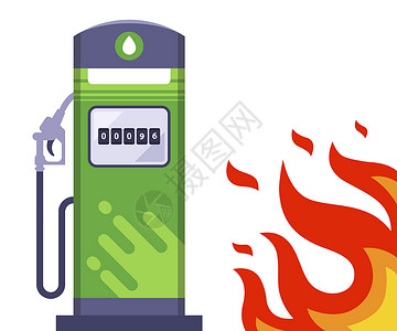 加油站图标加油站旁边的大火 途经加油站旁的音情风险石油危险气体柴油机车站警报注意力灾难燃料设计图片