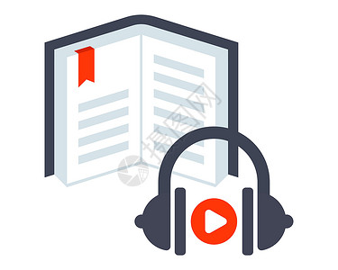 书耳机图标 以收听耳机中的音频簿 文学作品的音频版本插画