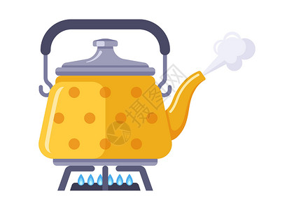 锅茶水壶站在煤气炉子和沸水上 为茶准备热水插画