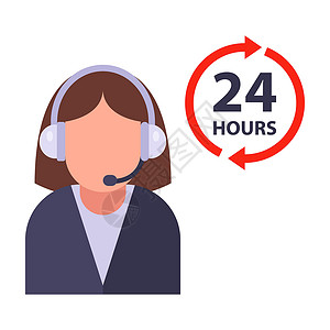 24小时呼叫中心 每天24小时接听电话 通过电话与客户合作插画