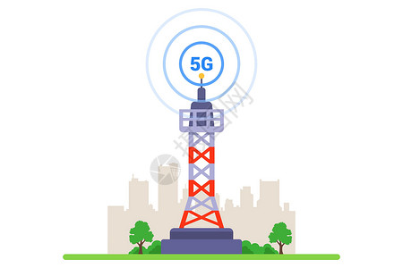 电信信号塔5G塔在白色背景上插画