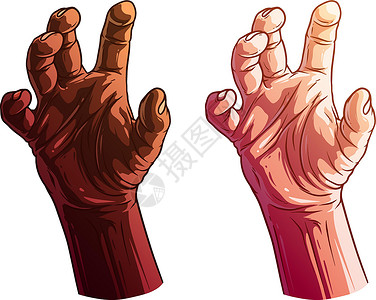 白色和黑白卡通人类双手矢量插图手指草图食指皱纹展示艺术男人手臂手势背景图片