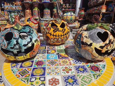 塔拉韦拉陶瓷墨西哥塔拉维拉南瓜和产品 下加利福尼亚州背景