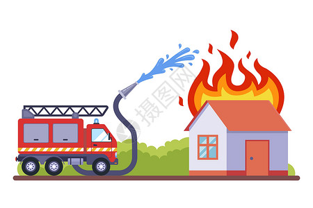消防队救援消防队来灭火 焚烧房屋时用水扑灭 (此处叩头!)插画