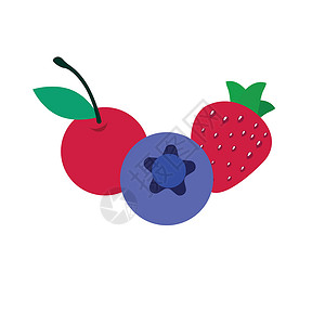 林地草莓白色背景的矢量插图 孤立在白背景上 a 树枝 蓝莓 樱桃生长食物标识艺术荒野森林衬套林地收成覆盆子插画
