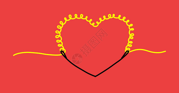 logo横幅以铁丝线形式呈现的心脏 Logo 图标风格灯泡活力框架卡片插图草图艺术红色婚礼插画