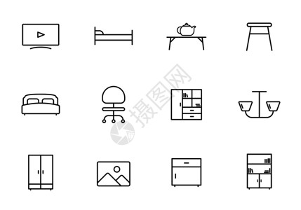 家具web家具线矢量图标上白色孤立 用于 web 和 ui 设计 移动应用程序和印刷产品的家具图标集插画