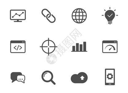 按视图付费seo 剪影矢量图标上白色孤立 为 web 移动应用程序 ui 设计和打印设置的搜索引擎优化图标监控排行引擎软件电子邮件支付电子设计图片