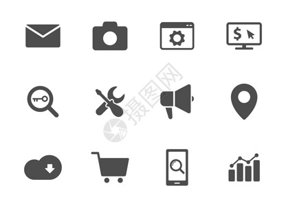 按视图付费seo 剪影矢量图标上白色孤立 为 web 移动应用程序 ui 设计和打印设置的搜索引擎优化图标电子邮件图表电子商务技术软件销售设计图片