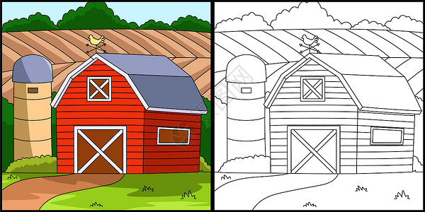 农场着色页面有色插图高清图片