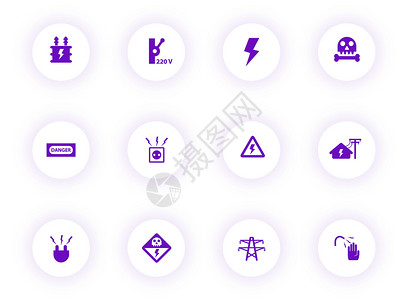 带有紫色阴影的浅色圆形按钮上的高压紫色颜色矢量图标 为 web 移动应用程序 ui 设计和打印设置的高压图标背景图片