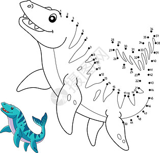 六角恐龙鱼点对点摩萨龙恐龙色插画