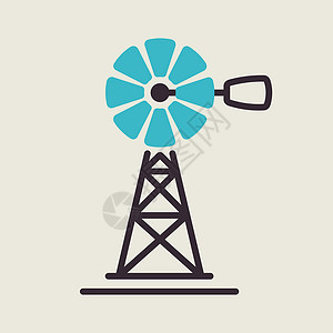 风泵平板矢量图标农田农场乡村转子活力力量插图牧场螺旋桨农业背景图片