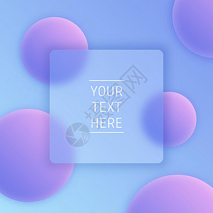 文本气泡玻璃态射时尚风格模板横幅 方形紫色渐变背景 带有文本 透明玻璃和圆形气泡的位置 用于社交媒体帖子和网络互联网广告设计图片