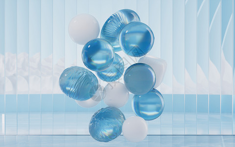 软球 创意几何背景 3D投影玻璃卡通片渲染圆圈气泡蓝色童年曲线塑料柔软度背景图片