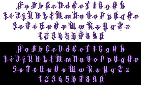 哥特字体手画紫紫外线哥特式玫瑰字母字体设计图片