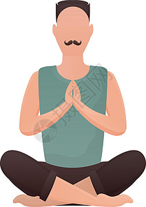 一个建筑精良的人坐着冥想 孤立的 卡通风格享受工作姿势插图平衡专注瑜伽身体娱乐沉思设计图片
