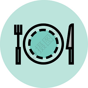 用叉子刺一下餐饮地点图标 用叉子和刀具的盘子 餐厅符号插画