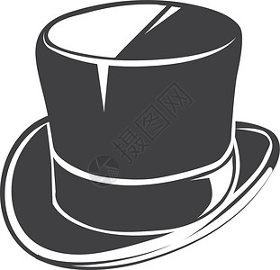 贵族小姐礼帽圆顶徽章图标 黑色古老的绅士帽 魔法符号设计图片