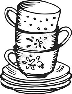 六大茶类杯子和盐水堆 茶类装饰品插画