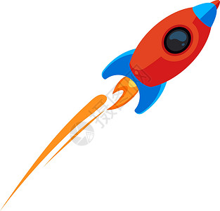 火箭助推器带火焰踪迹的飞行火箭 以卡通风格发射航天飞机插画