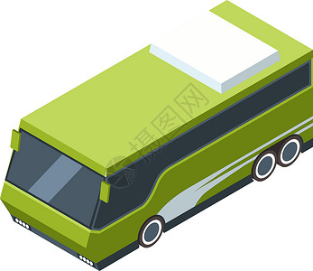 绿色公共公交车 为旅行者提供几何运输背景图片