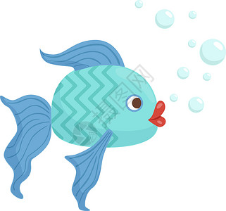 曲紋唇魚有泡泡的蓝鱼 有趣的水下性格插画