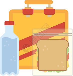 打开三明治午餐盒图标 水瓶和装三明治的塑料袋插画