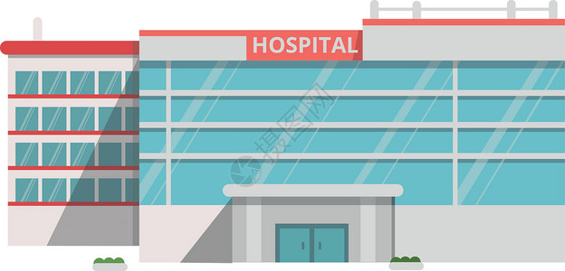 中心商业大楼医院大楼外墙 医疗中心前视线插画