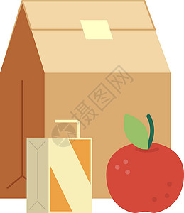 午餐时间装有苹果和果汁盒的纸袋设计图片