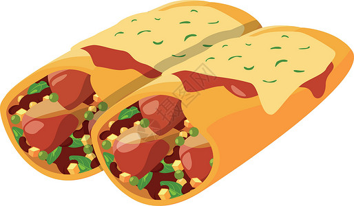 沙爹牛肉Burrito漫画图标 美味卷 墨西哥美食插画