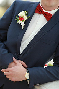 婚礼细节 漂亮的布丁 男人的详情  新郎扣眼女佣燕尾服外套夹克丈夫手帕衬衫引座员衣服背景