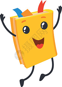 书盖着脸可爱的教科书字符 微笑着幸福的人类书 用双腿跳跃 卡通图标矢量插图插画
