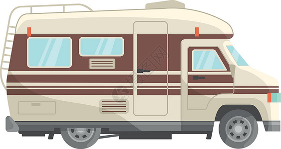 库存车棕色拖车 自动驾驶员为露营者 图标平板矢量插图提供的快乐元素插画
