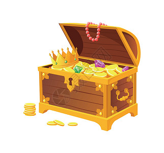 复古珠宝皇室宝藏 金胸从山洞里拿的金箱插画