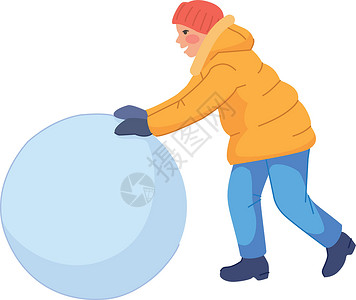 堆大雪球孩子在冬天外面玩耍 小孩带着大雪球插画