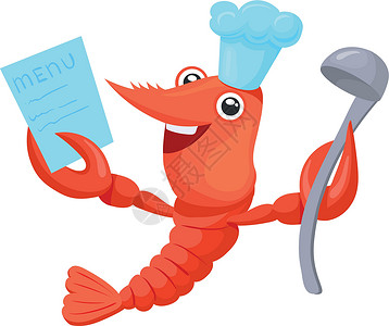 厨师龙虾卡通龙虾厨师 有趣的海鲜餐馆吉祥物插画