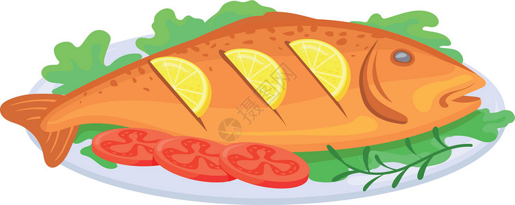 鱼遇上番茄卡通鱼板 大海餐盘插画