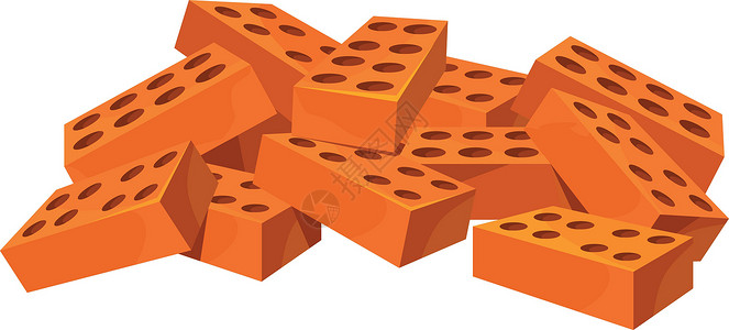 砖块背景砖块 厚重或堆叠红色石块方砖 建筑材料 卡通平板矢量图标插图插画
