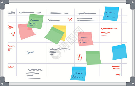 6S管理看板贴有颜色标签的板板 卡通任务管理概念插画