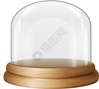 真空容器装在木托具上的玻璃容器 现实的圆顶模型设计图片