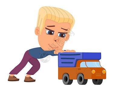开玩具车男孩玩汽车的小子 玩具卡车男孩游戏设计图片