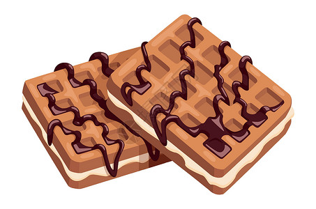 华夫饼烤卡通白金华夫饼 巧克力卷饼和巧克力插画