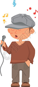 唱卡拉OK的男歌手 带麦克风的卡通人物歌手背景图片