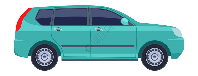 公用车Minivan 侧视图 绿色汽车图标 矢量插图插画