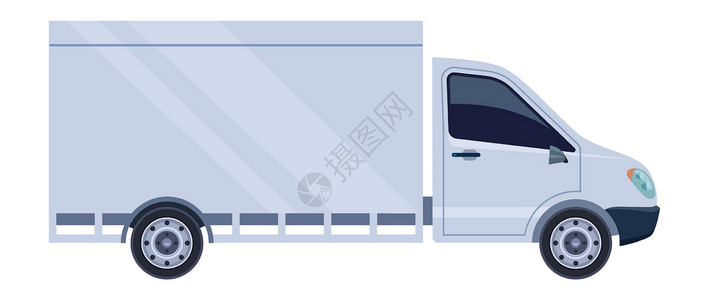 快速货车箱式卡车图标 白色面包车侧面视图插画