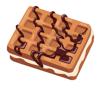 香脆馍干带巧克力的华夫贝吉恩饼 奶油加早餐甜点插画